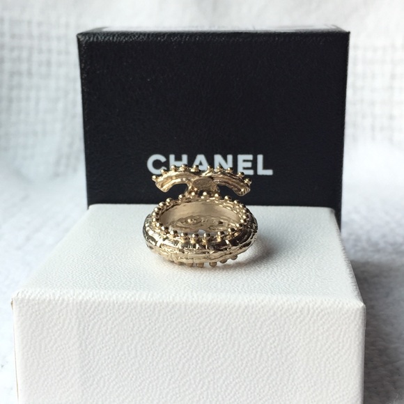 Chanel Ring Size 52 Brand New Full Set Champagne Gold Color With Crystals - Picture 12 of 16